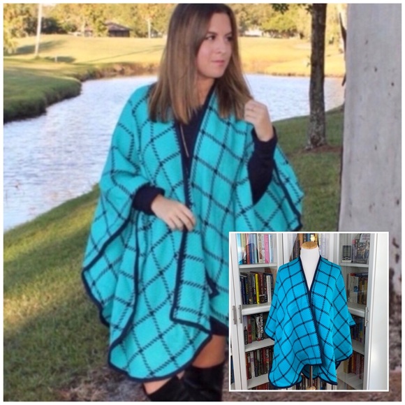 Turquoise And Navy Wrap Shawl - Picture 13 of 16